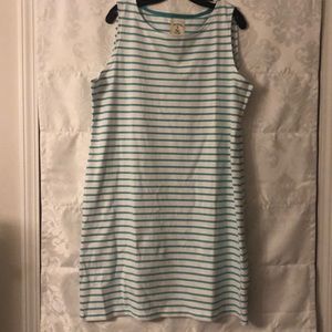 Cute sheath dress white and teal stripes.